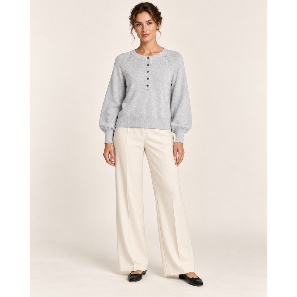 Banana Republic Womens Henley Sweater Size M Light Blue Balloon Sleeve Casual